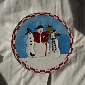 GUC Sakura Debbie Mumm Snowman Ceramic Trivet, 9.5 in., Pre-owned, Blue & White